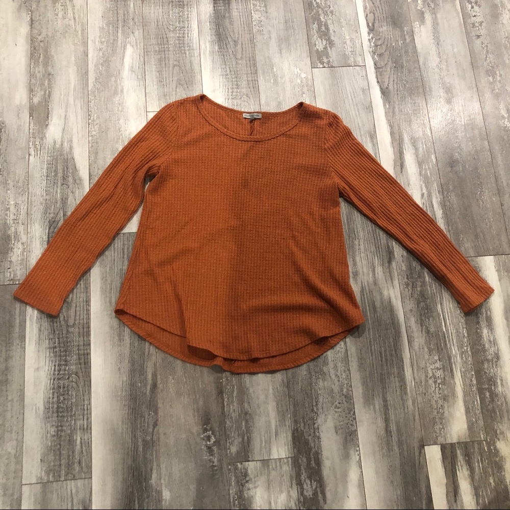 Rust Orange Long Sleeve Waffle Shirt